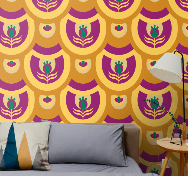 Blommig emblem design Tapet konst - Tenstickers