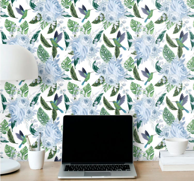 Blommig kolibri design Tapet blommor - Tenstickers