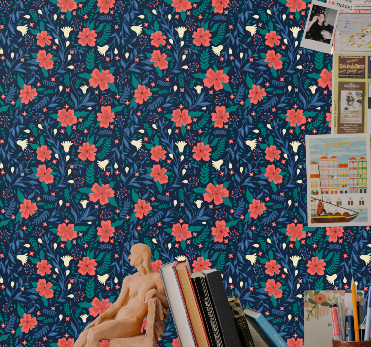 Blommigt botaniskt tryck Tapet blommor - Tenstickers