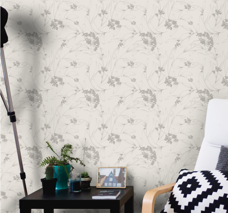 Beige konturmönster Tapet blommor - Tenstickers
