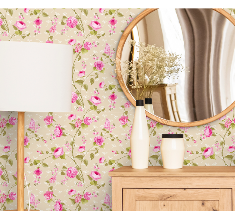 Beige rosor mönster Tapet blommor - Tenstickers