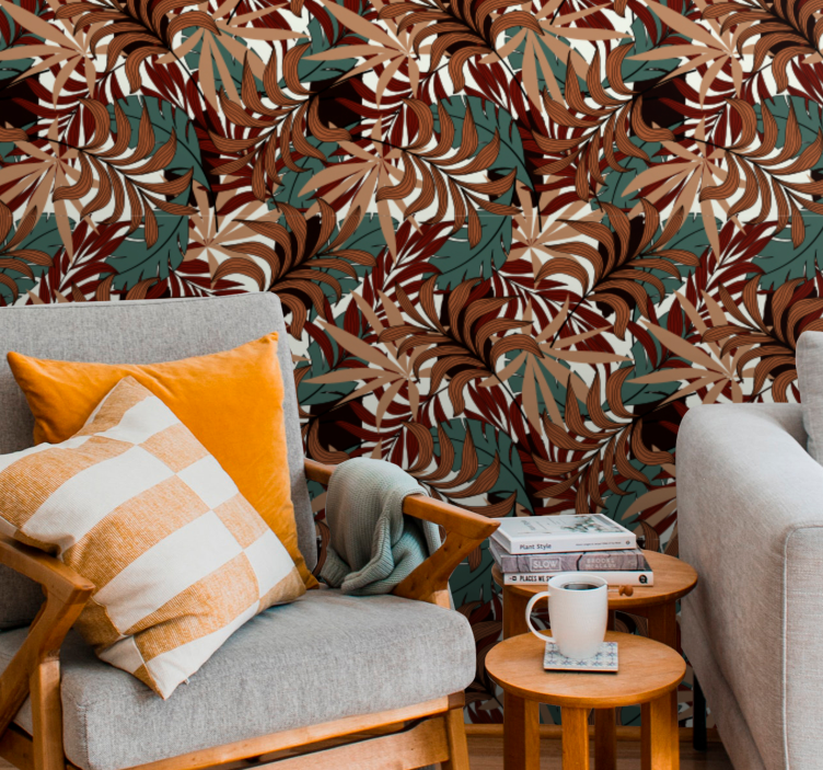 Bruna djungellöv mönster modern tapet - Tenstickers