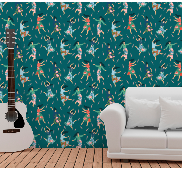 Dansande kvinnor med blommatapet - Tenstickers