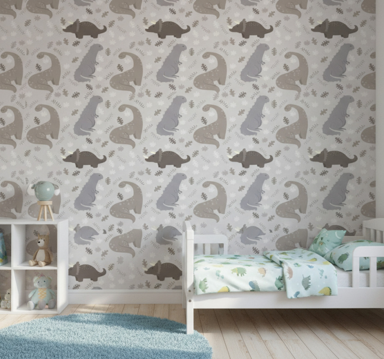 Dinosaurie tapet grått mönster - Tenstickers