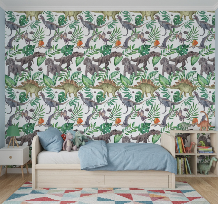 Dinosaurie tapet jurassic akvarellmönster - Tenstickers