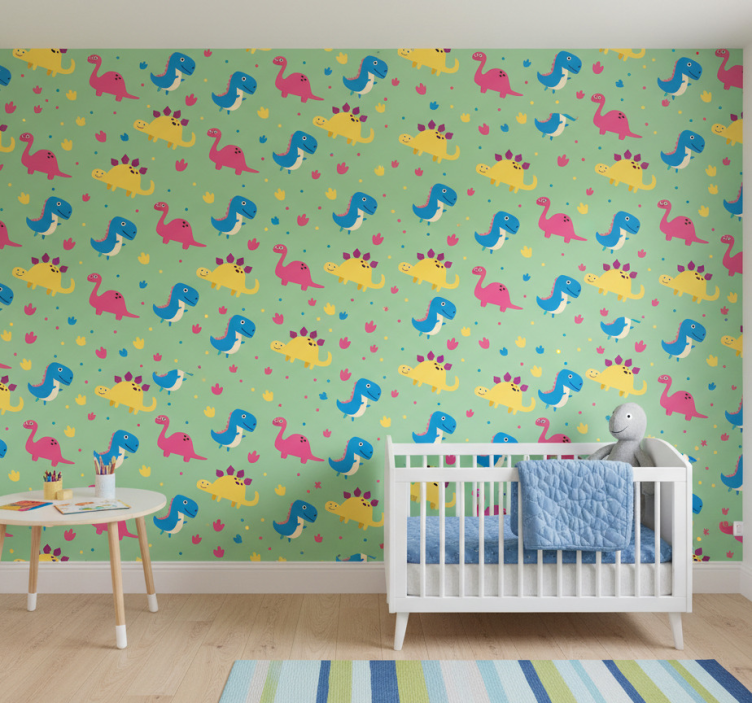 Dinosaurietapet färgglad stil - Tenstickers