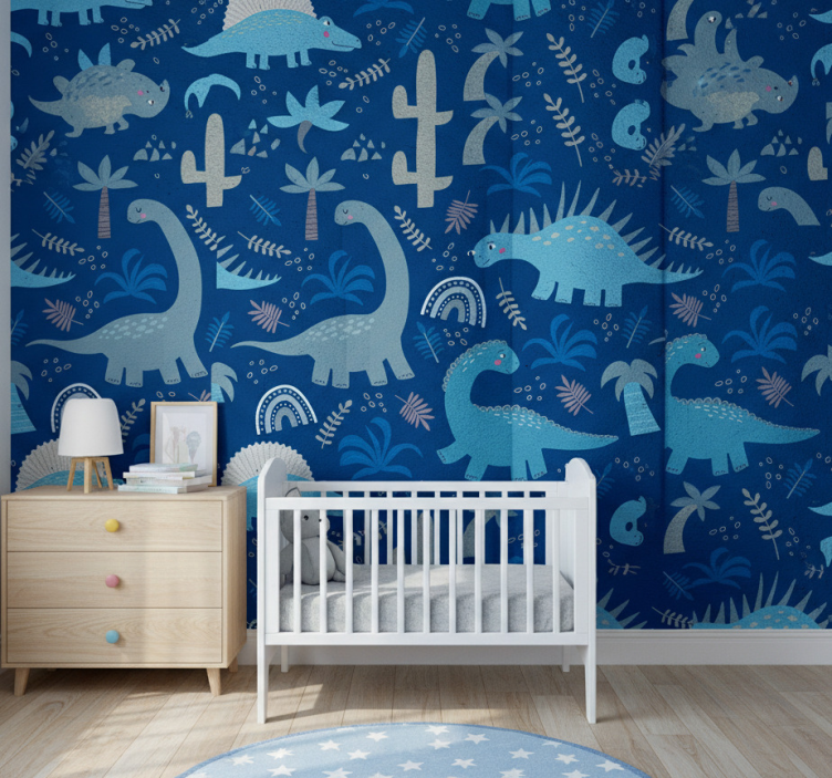Dinosaurietapet i blå nyanser - Tenstickers