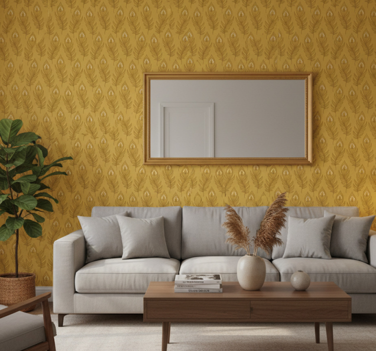 Dyr tapet blå blommig kalkon med två gyllene blommor - Tenstickers