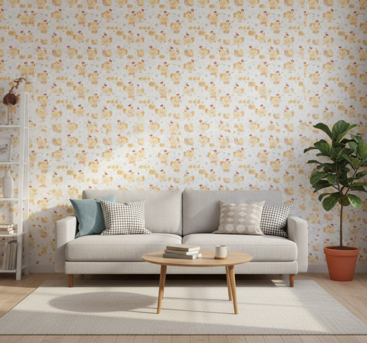 Dyr tapet höns och sniglar tecknad bondgård - Tenstickers