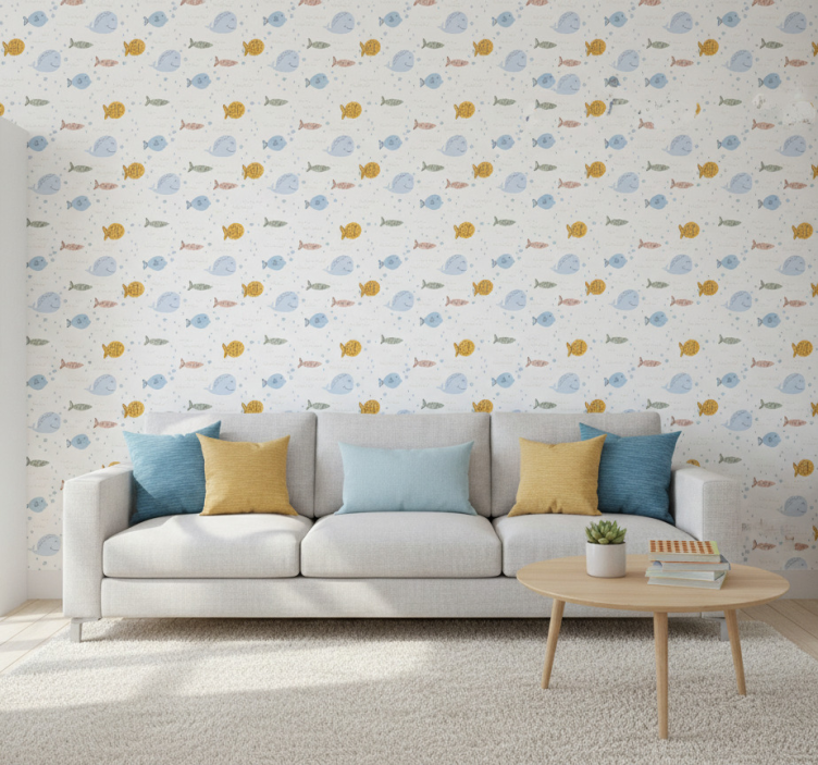 Dyr tapet med tecknade flerfärgade fiskar - Tenstickers