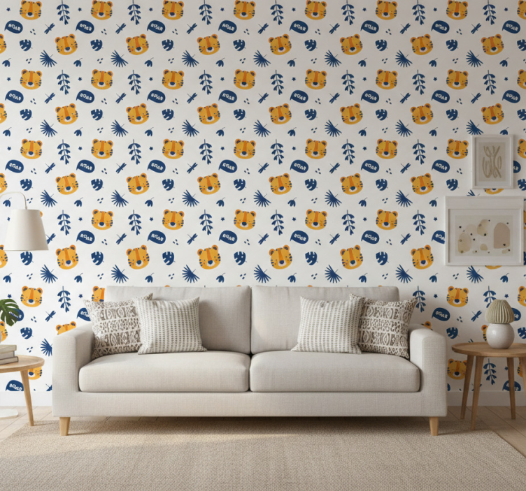 Dyr tapet tigerunge huvud och trollslända mönster - Tenstickers