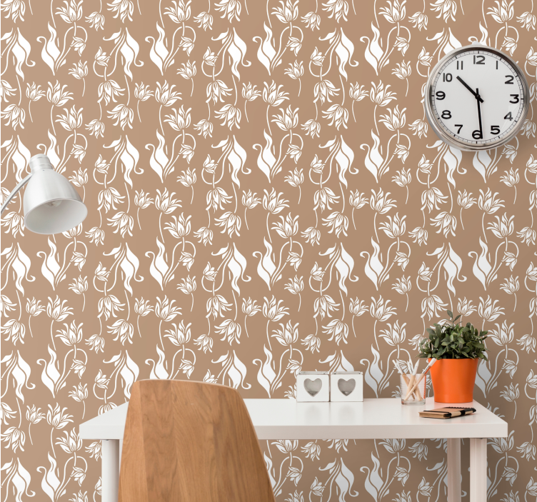 Elegant beige display Tapet blommig - Tenstickers
