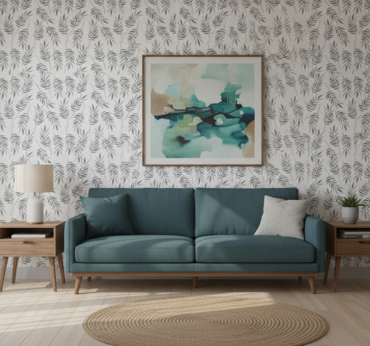 Elegant bladmönster fondtapet vardagsrum - Tenstickers