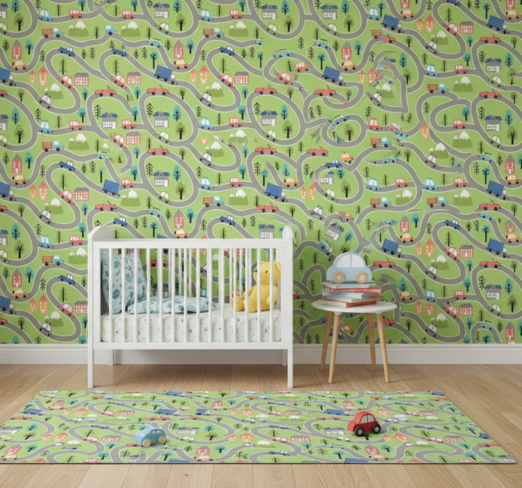 Färggata med racingbilar tapet sovrum - Tenstickers