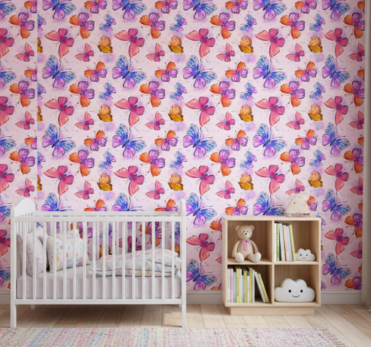 Färgglad akvarell tapet fjärilar - Tenstickers