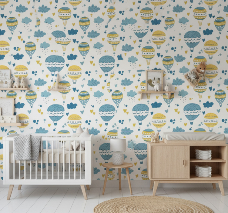 Färgglada ballonger och moln tapet sovrum - Tenstickers