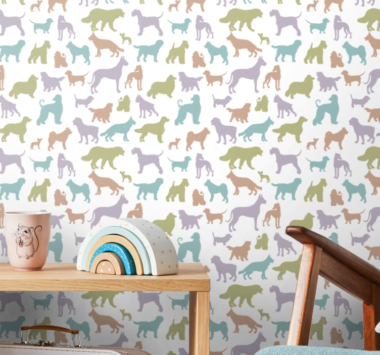 Färgglada silhuetter Tapet hundar - Tenstickers