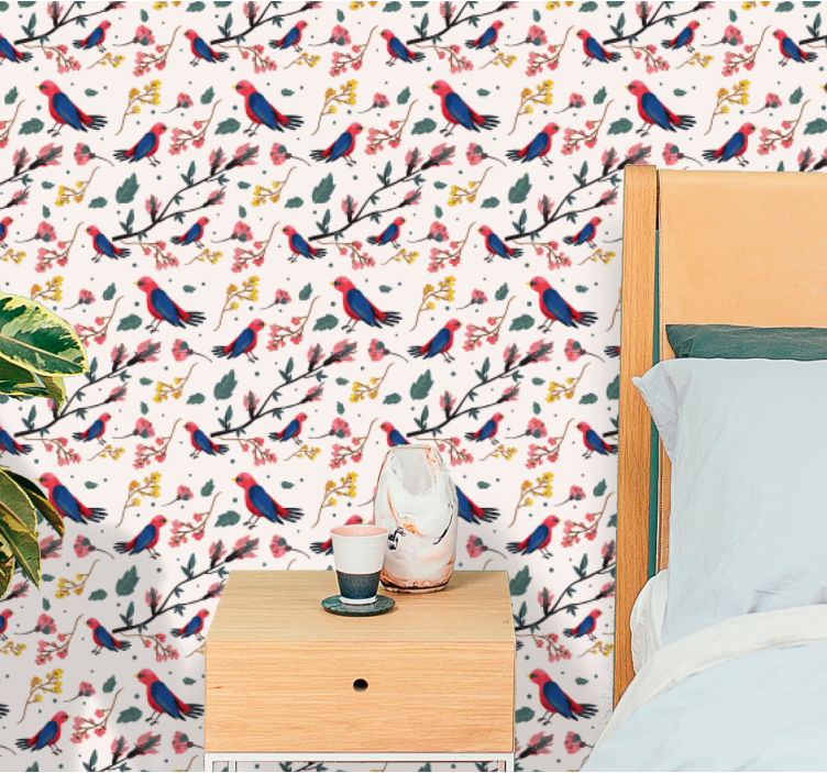 Färgglada fåglar på växter tapet - Tenstickers