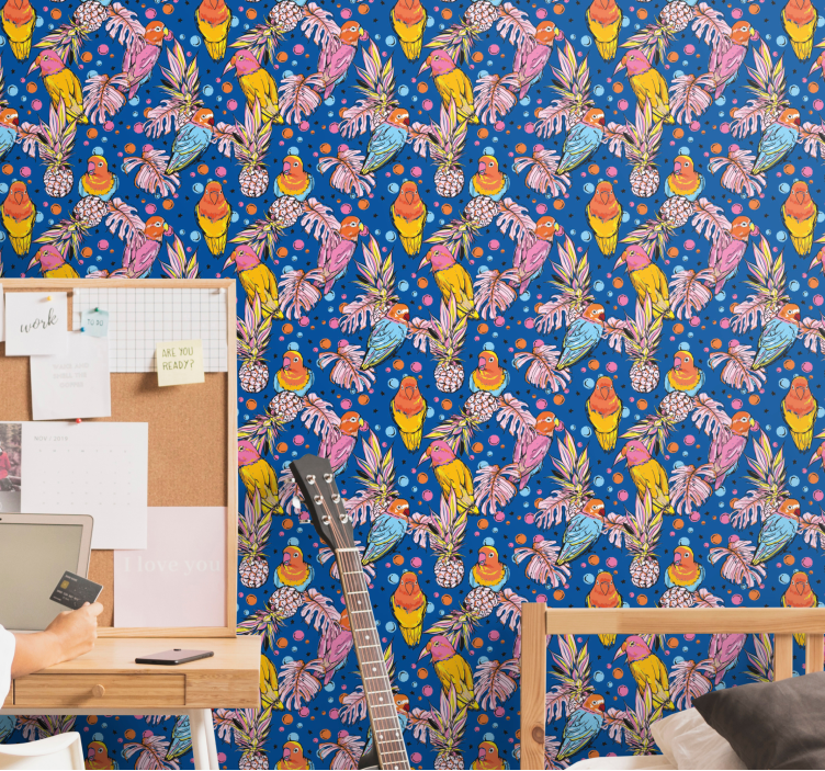 Färgglad fjäderdräkt sovrum tapet - Tenstickers