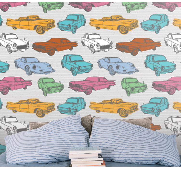 Färgglada klassiska bilar klassisk tapet - Tenstickers