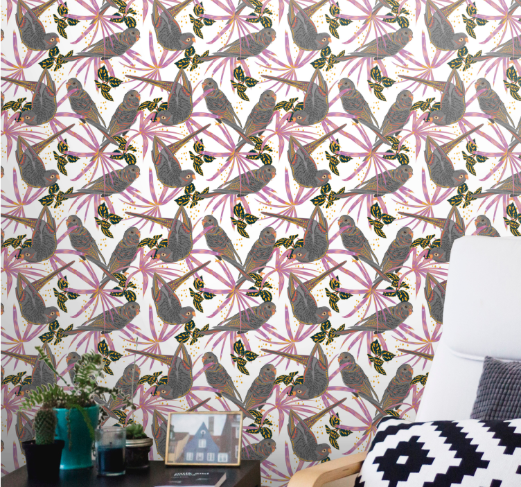 Färgglada löv Tapet fåglar - Tenstickers