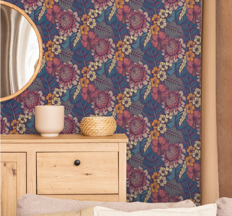 Färgglada och vilda mönster blomma tapeter - Tenstickers