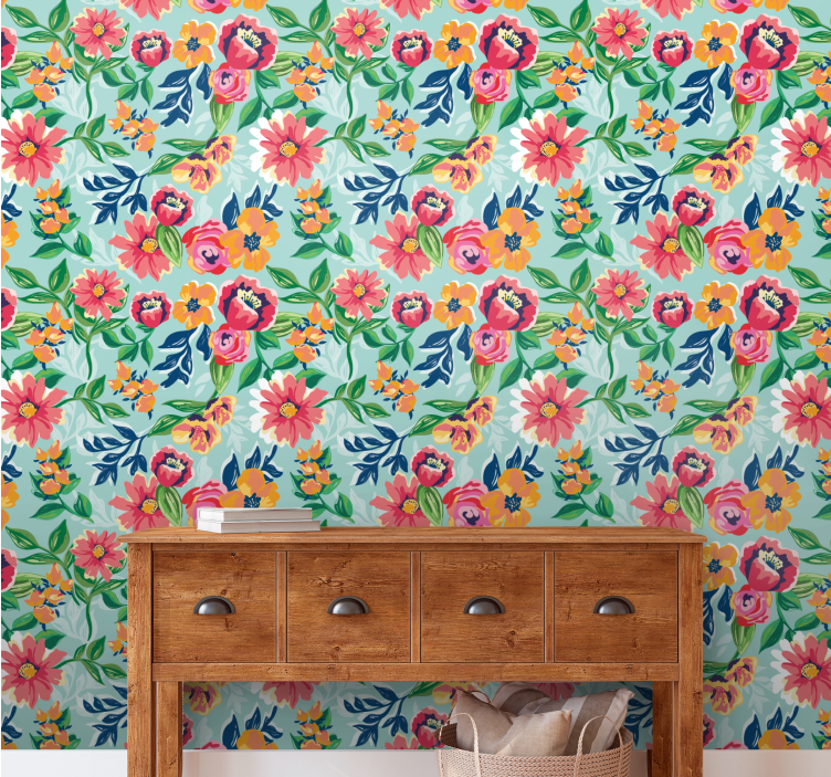 Färgglada vilda mönster blomma tapeter - Tenstickers