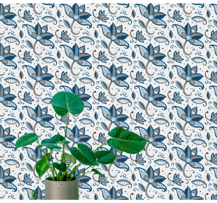 Blå blommor klotter Tapet blad - Tenstickers