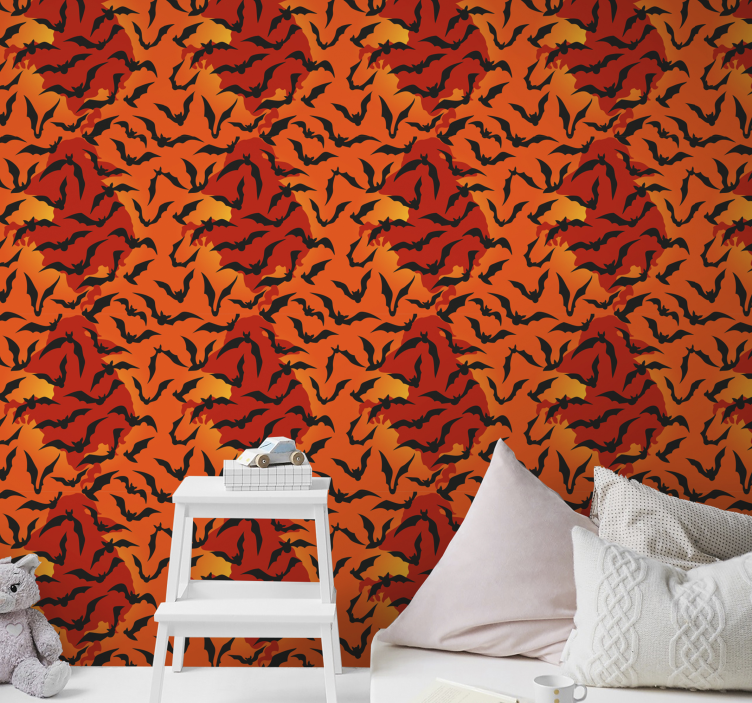 Fladdermöss på röd och orange bakgrund röd tapet - Tenstickers