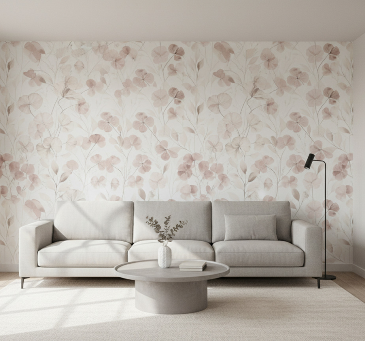 Fondtapet vardagsrum akvarellpressade blad - Tenstickers