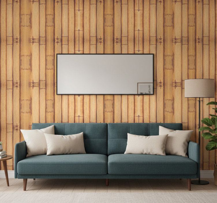 Fondtapet vardagsrum bambuträstruktur effekt - Tenstickers