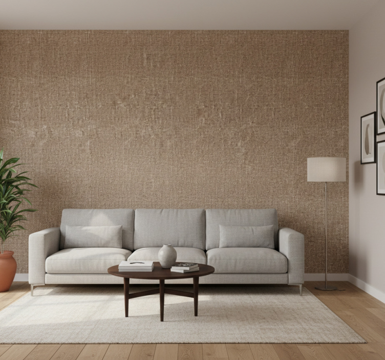 Fondtapet vardagsrum beige färg naturfiberimitation - Tenstickers