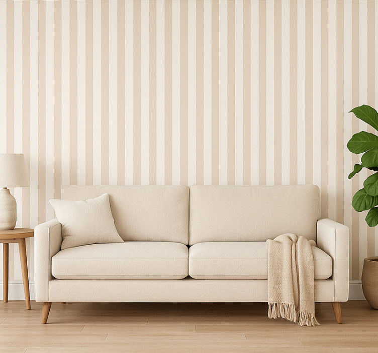 Fondtapet vardagsrum beige randigt - Tenstickers