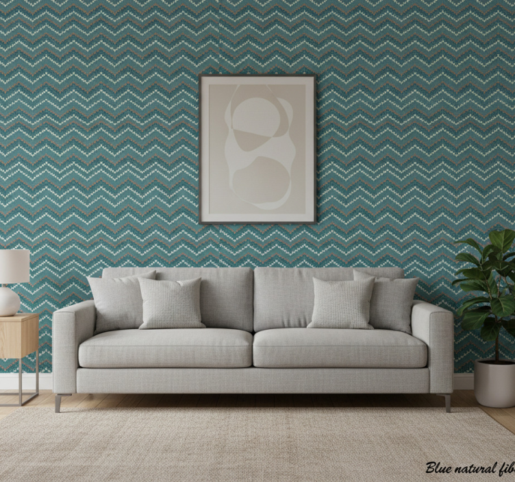 Fondtapet vardagsrum blå naturlig fiberimitation - Tenstickers