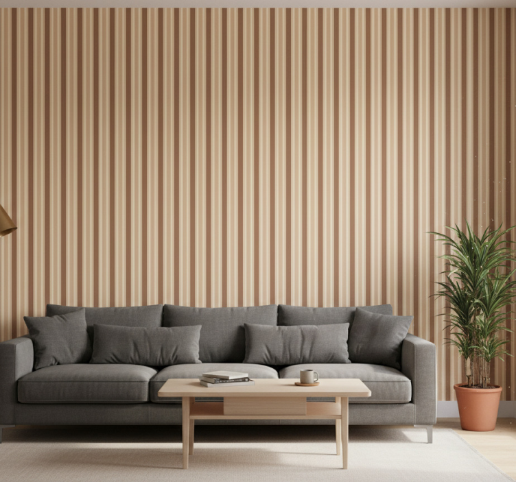 Fondtapet vardagsrum brunt randigt mönster - Tenstickers