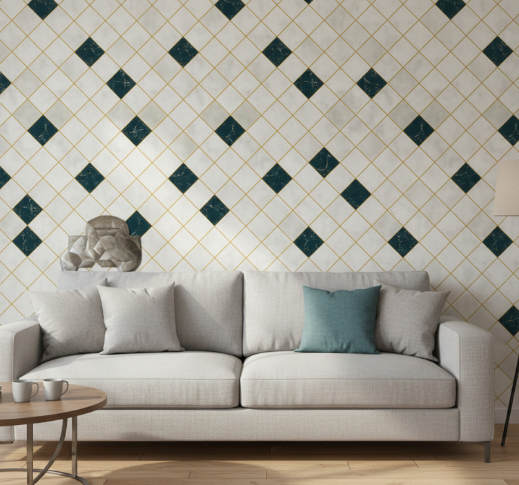 Fondtapet vardagsrum cementplattor grå nyanser - Tenstickers