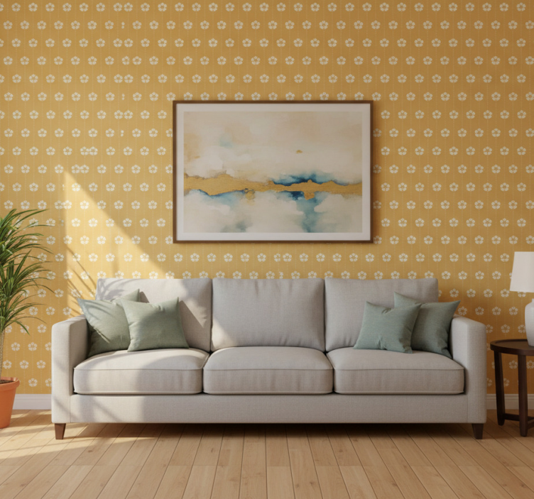 Fondtapet vardagsrum elegant blommönster - Tenstickers