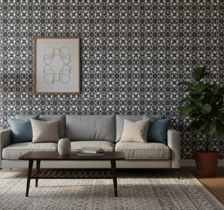 Fondtapet vardagsrum elegant mönstrad mat - Tenstickers