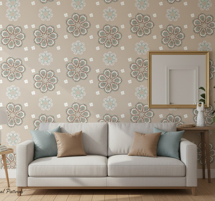 Fondtapet vardagsrum eleganta blommönster - Tenstickers