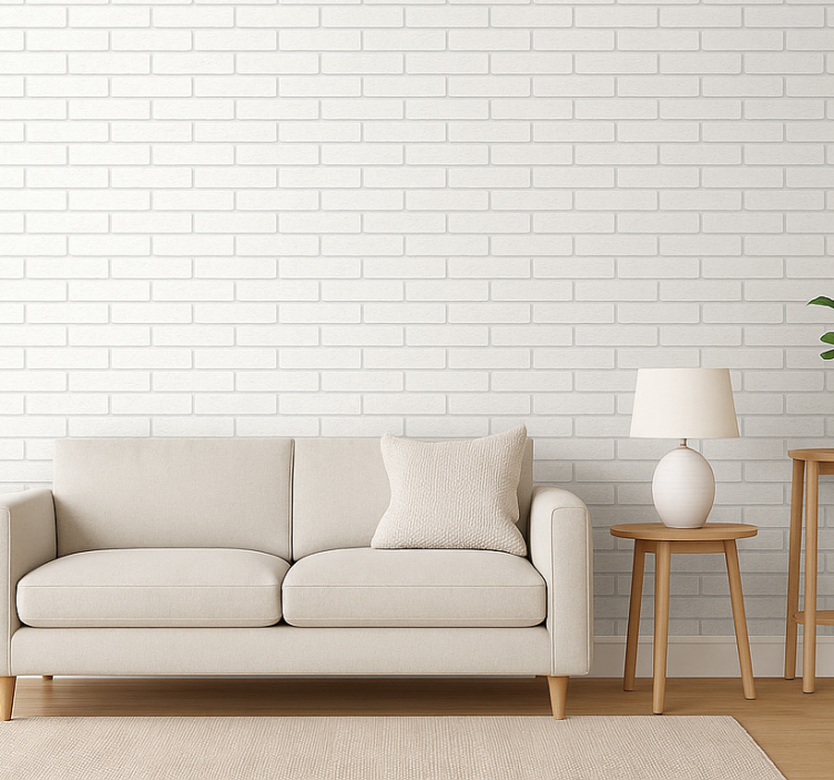 Fondtapet vardagsrum enkel vit tegel - Tenstickers