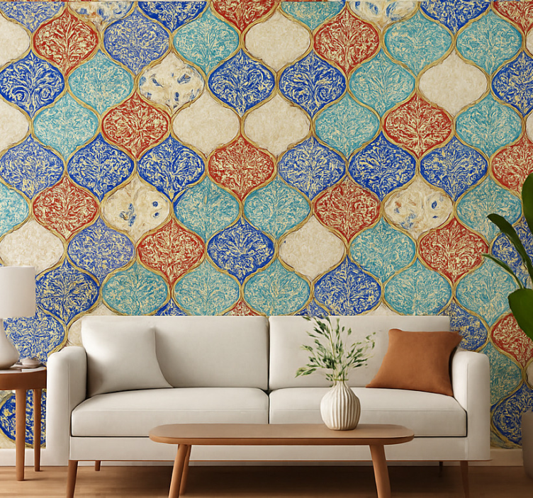 Fondtapet vardagsrum färgglad marockansk mönster - Tenstickers