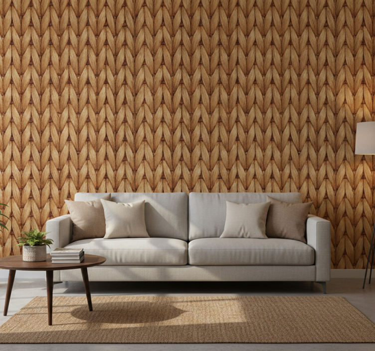 Fondtapet vardagsrum flätad naturmatta - Tenstickers