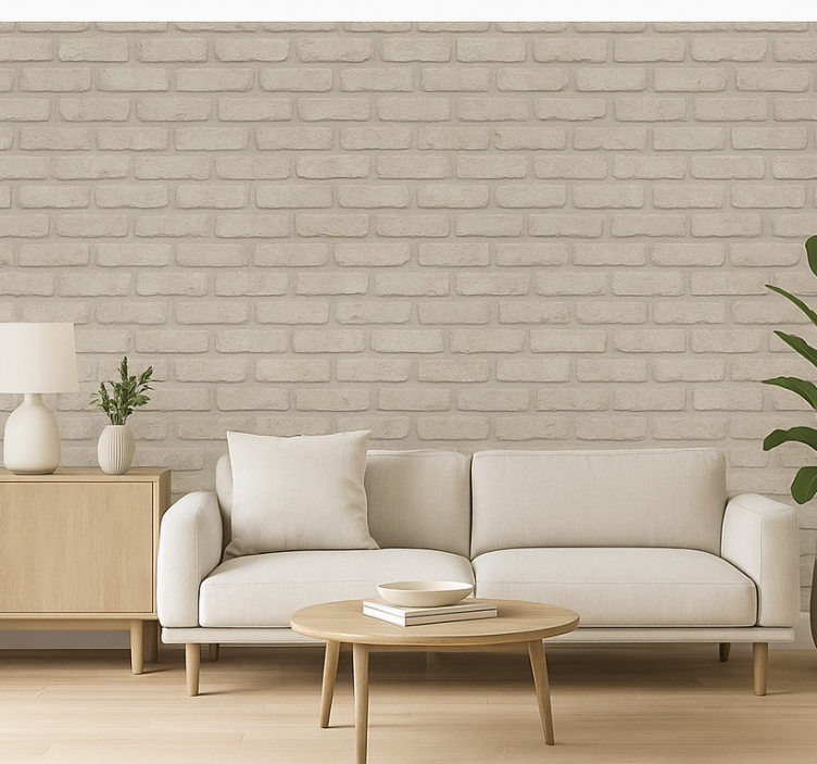 Fondtapet vardagsrum gamla ljusa tegelstenar - Tenstickers