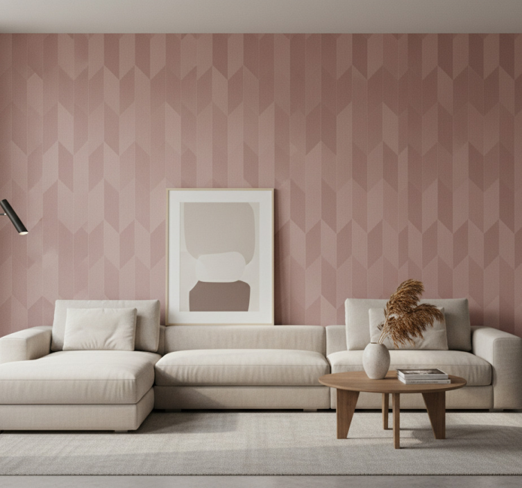 Fondtapet vardagsrum geometrisk mauve chevron - Tenstickers