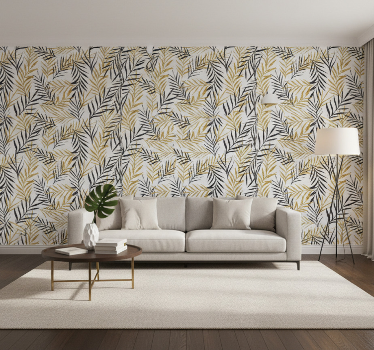 Fondtapet vardagsrum glamorous jungle frondmönster - Tenstickers