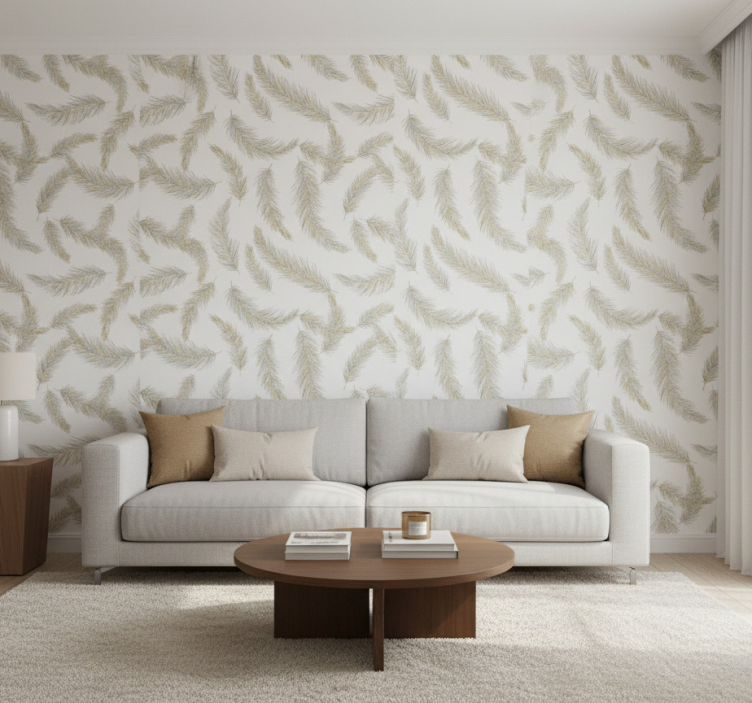 Fondtapet vardagsrum grå fjäderdrift - Tenstickers