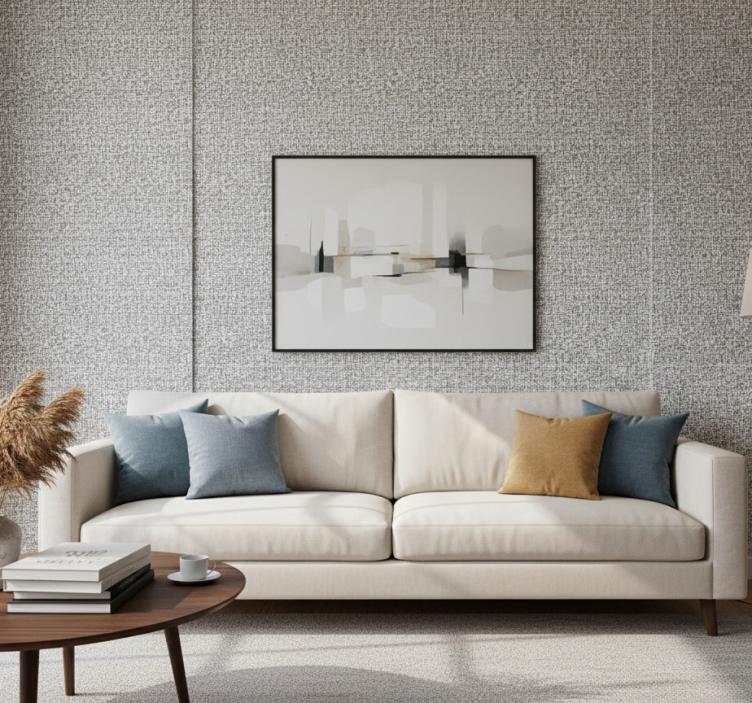Fondtapet vardagsrum grå nyanser naturfiberimitation - Tenstickers