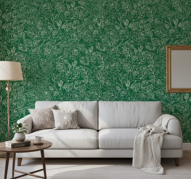 Fondtapet vardagsrum graciös botanisk arrangemang - Tenstickers