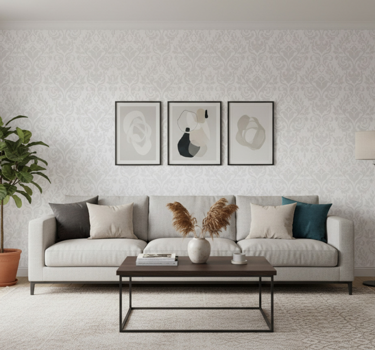 Fondtapet vardagsrum grunge damask - Tenstickers