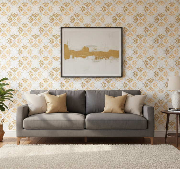 Fondtapet vardagsrum gyllene mandalas - Tenstickers